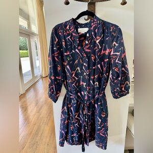 Trovata Birds of Paradis Navy Patterned Tie Dress